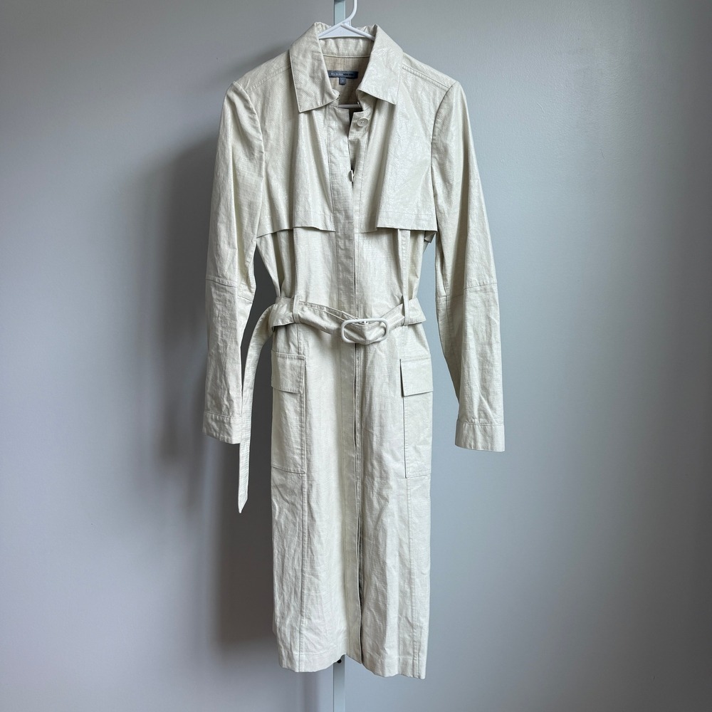 Bill Blass New York Unique VTG 90s Y2K Trench Coat Size 6 Luxury Fauxโ Leather